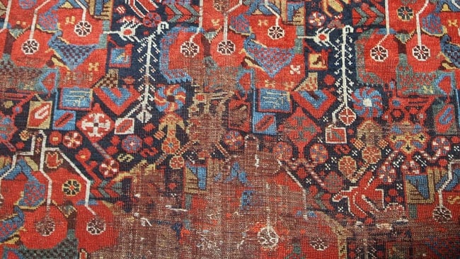 Handmade antique collectible Persian Khamseh rug 4.9' x 6.4' ( 149cm x 195cm ) 1840s - 5