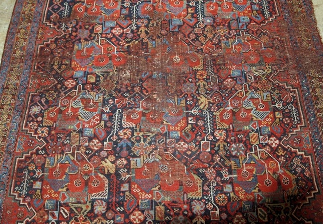 Handmade antique collectible Persian Khamseh rug 4.9' x 6.4' ( 149cm x 195cm ) 1840s - 7