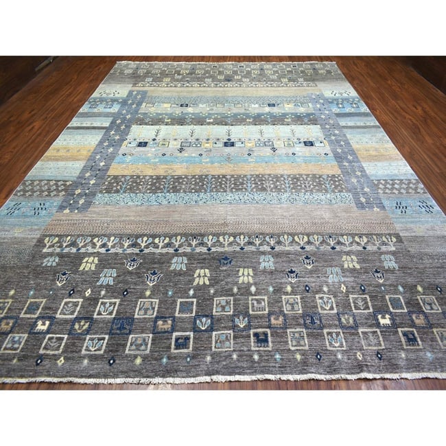 Goose Gray, Karajeh Design, Pure Wool, Hand Knotted Round Rug - 2