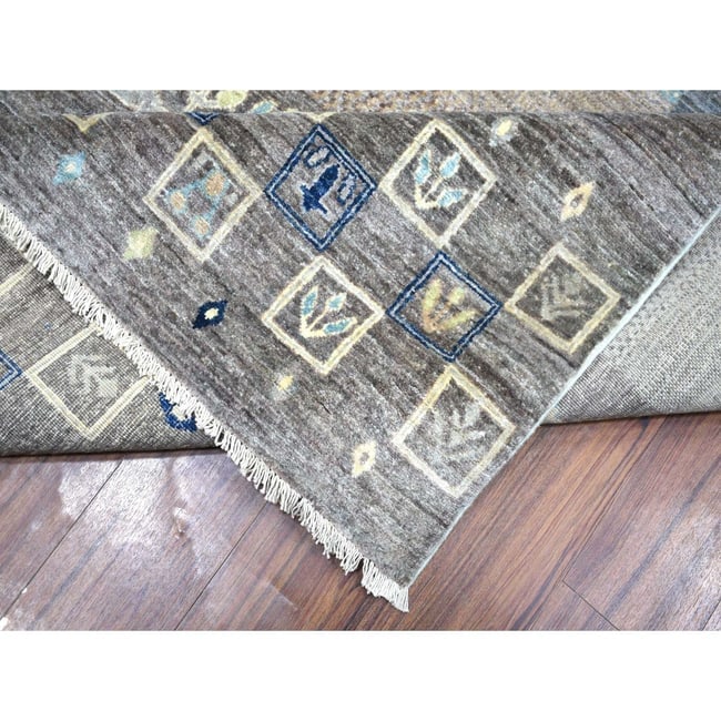 Goose Gray, Karajeh Design, Pure Wool, Hand Knotted Round Rug - 6