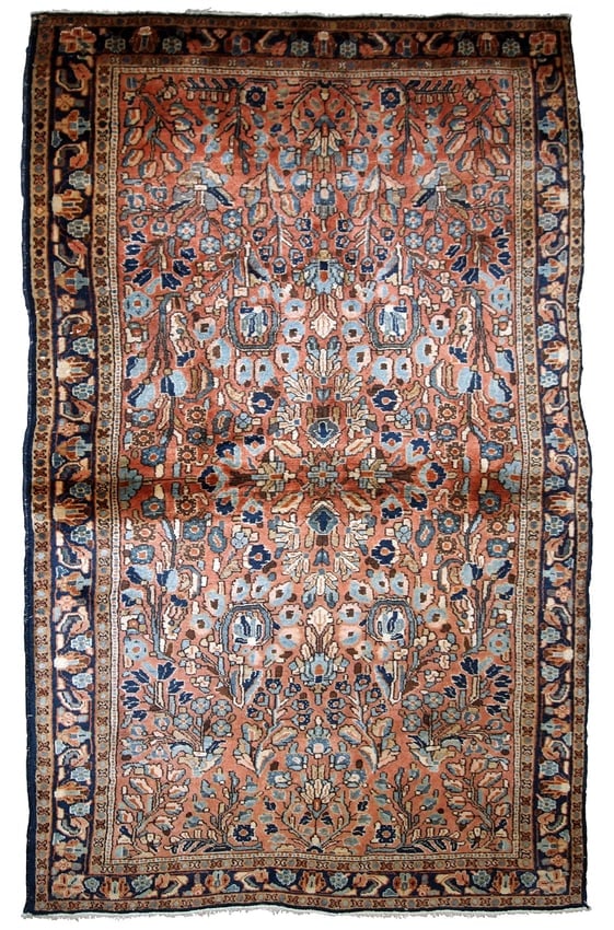 Handmade antique Persian Sarouk rug 3.4' x 5.4' (103cm x 164cm) 1920s (1 of 7)