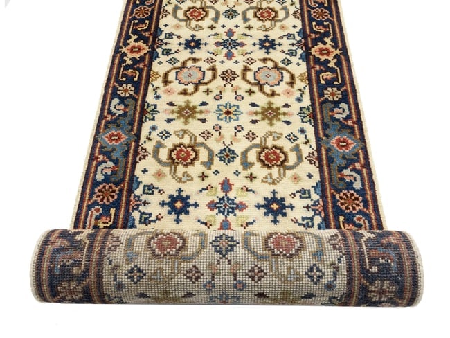 Cream Floral 2'6X23'4 Chobi Oriental Runner Rug - 15