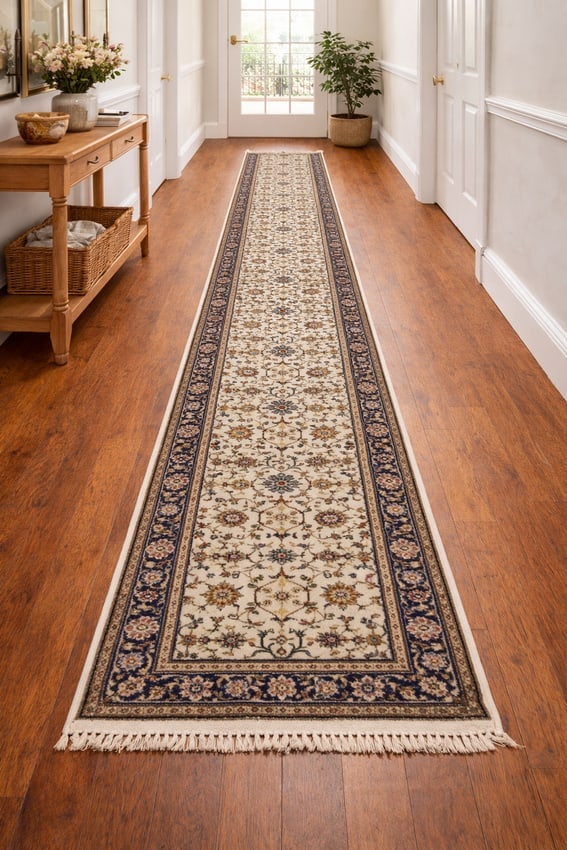 Cream Floral 2'6X23'4 Chobi Oriental Runner Rug - 19
