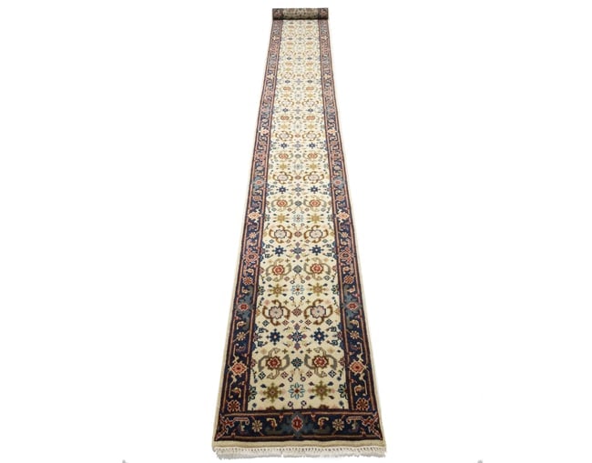Cream Floral 2'6X23'4 Chobi Oriental Runner Rug - 20