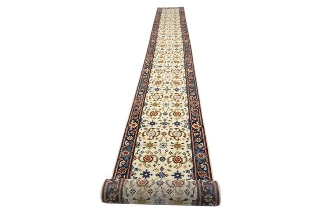 Cream Floral 2'6X23'4 Chobi Oriental Runner Rug - 5
