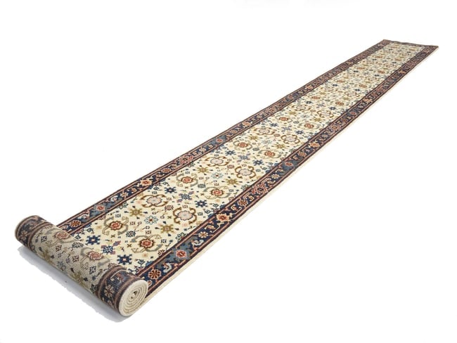 Cream Floral 2'6X23'4 Chobi Oriental Runner Rug - 6
