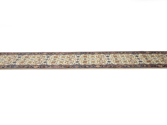 Cream Floral 2'6X23'4 Chobi Oriental Runner Rug - 7