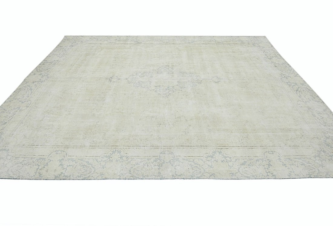 Antique Muted Beige Floral 9X12 Distressed Vintage Oriental Rug - 7