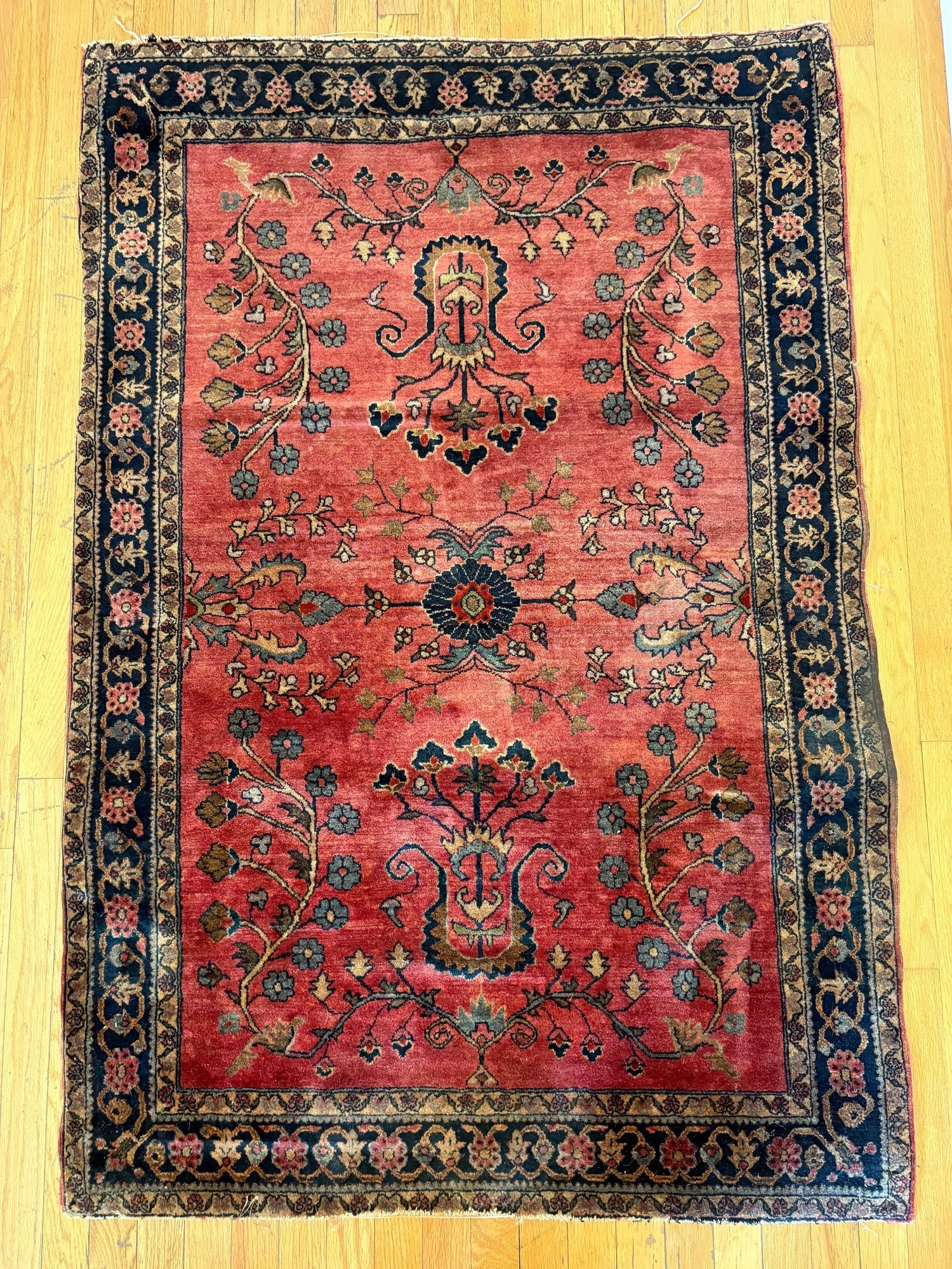 Antique Hand Knotted Persian Sarouk Rug 3.4x5 ft - 2