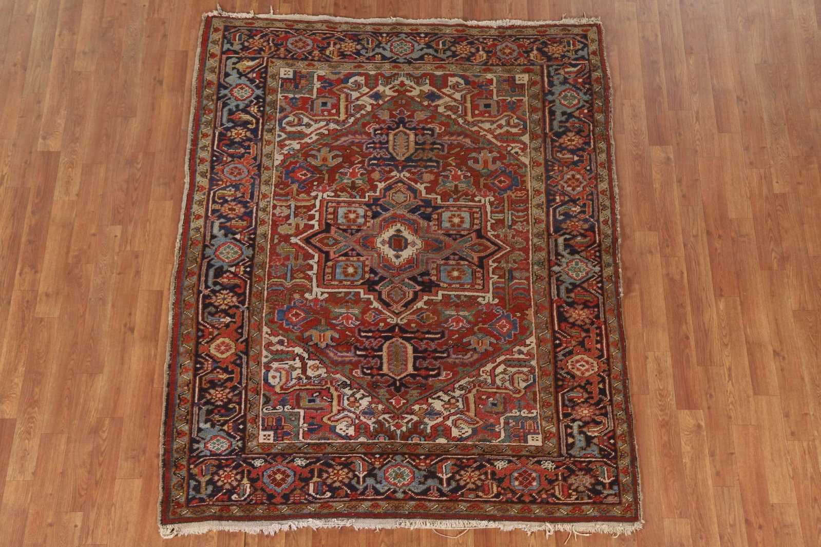 Pre-1900 Antique Vegetable Dye Heriz Serapi Persian Rug 5x6 - 3