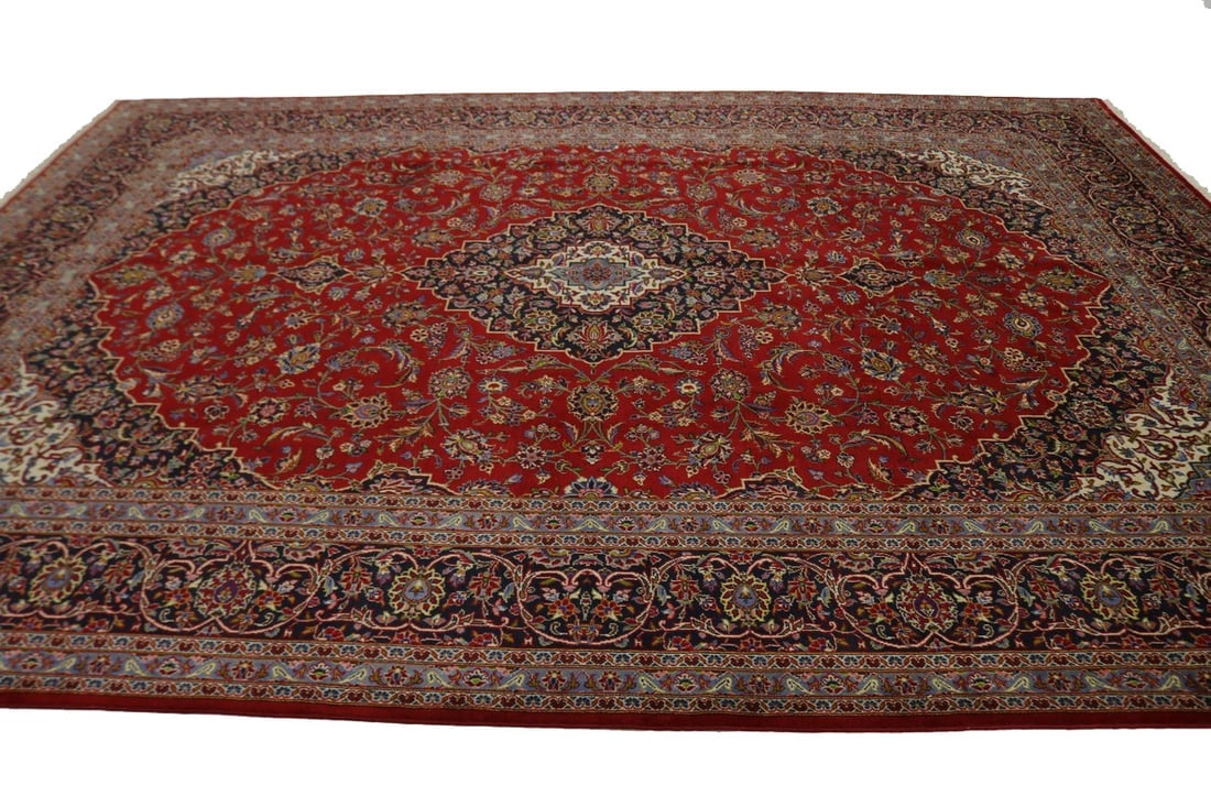 Vintage Red Traditional 10X13 Kashan Persian Rug - 5