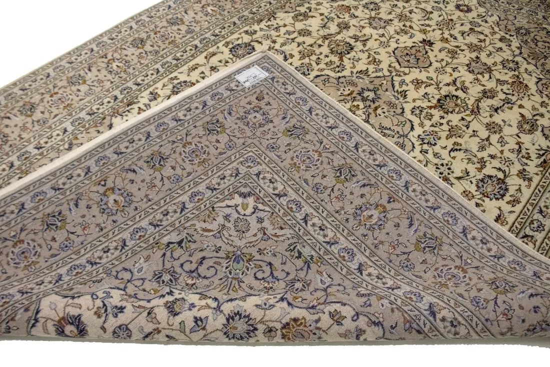 Vintage Beige Traditional 8X12 Kashan Persian Rug - 16