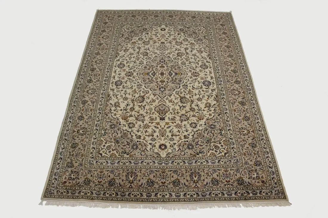 Vintage Beige Traditional 8X12 Kashan Persian Rug - 3