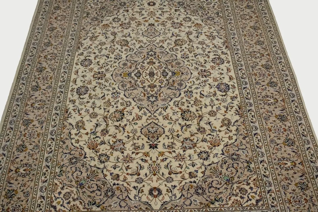 Vintage Beige Traditional 8X12 Kashan Persian Rug - 4