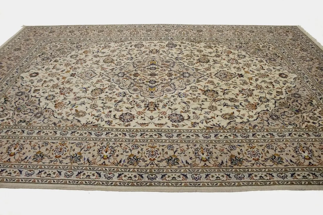Vintage Beige Traditional 8X12 Kashan Persian Rug - 5