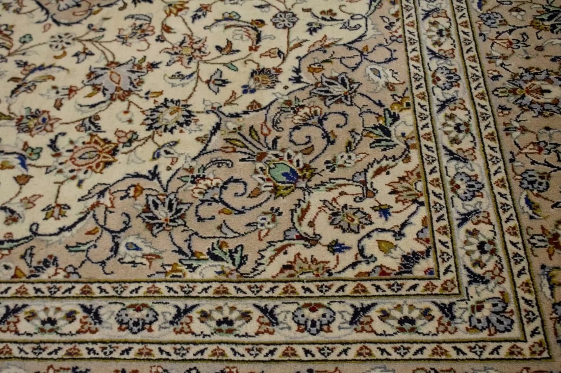 Vintage Beige Traditional 8X12 Kashan Persian Rug - 9