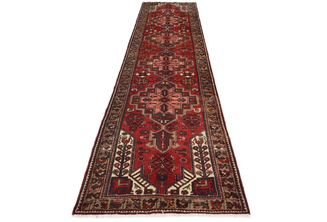 Semi Antique Red Tribal 3'3X12'5 Hamedan Persian Runner Rug - 3