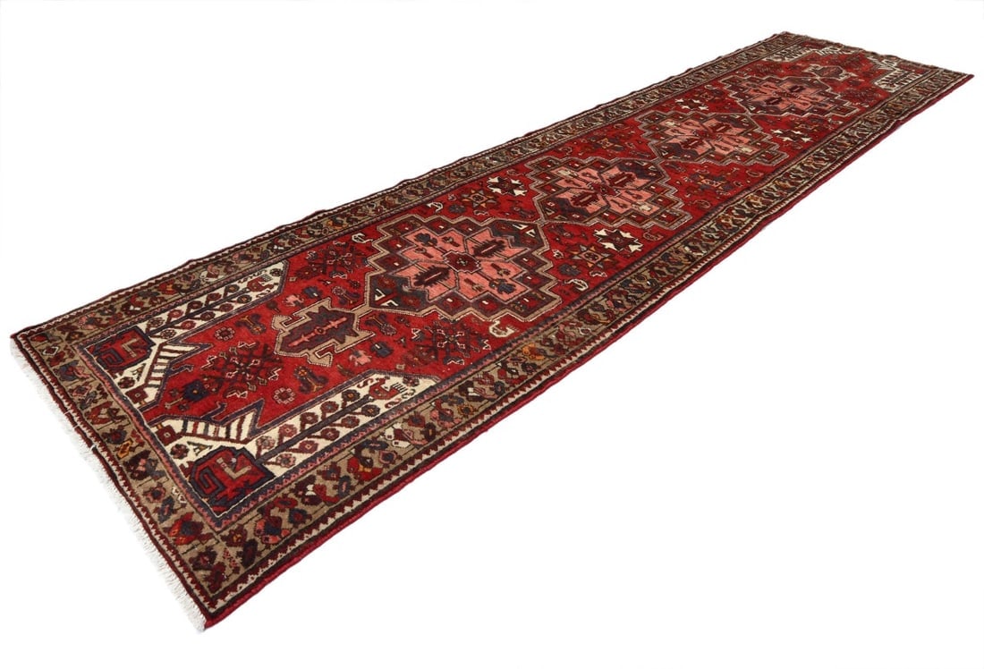 Semi Antique Red Tribal 3'3X12'5 Hamedan Persian Runner Rug - 4