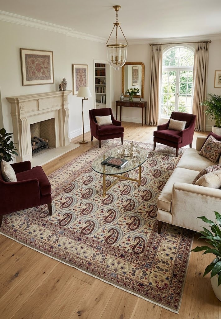 Semi Antique Cream Floral 7X11 Kashan Boteh Persian Rug - 2
