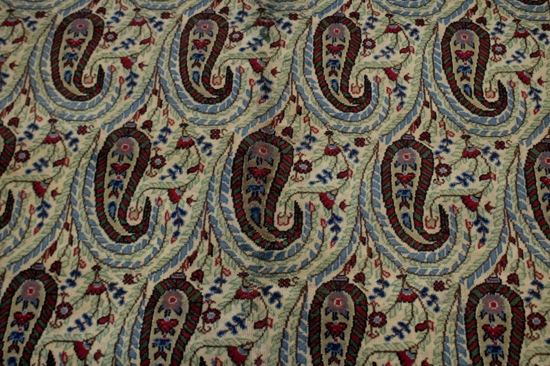 Semi Antique Cream Floral 7X11 Kashan Boteh Persian Rug - 7