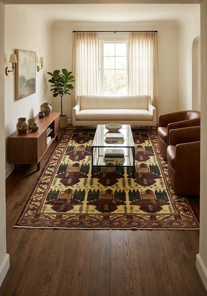 Vintage Beige Tribal 9X13 Turkoman Persian Rug - 2