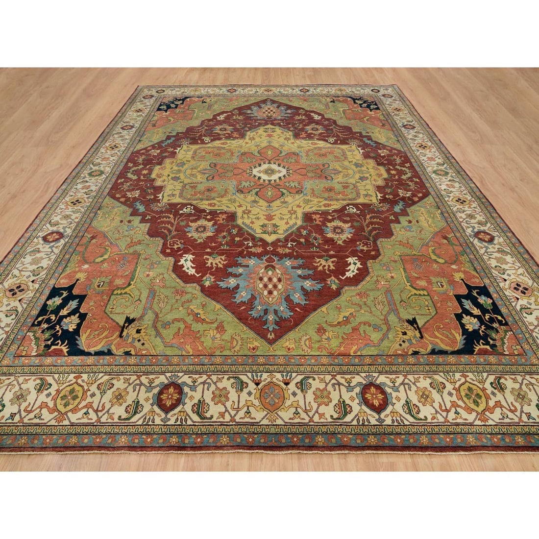 Overdyed Green Vintage Persian Tabriz Hand Knotted All Wool Mat Rug - 2