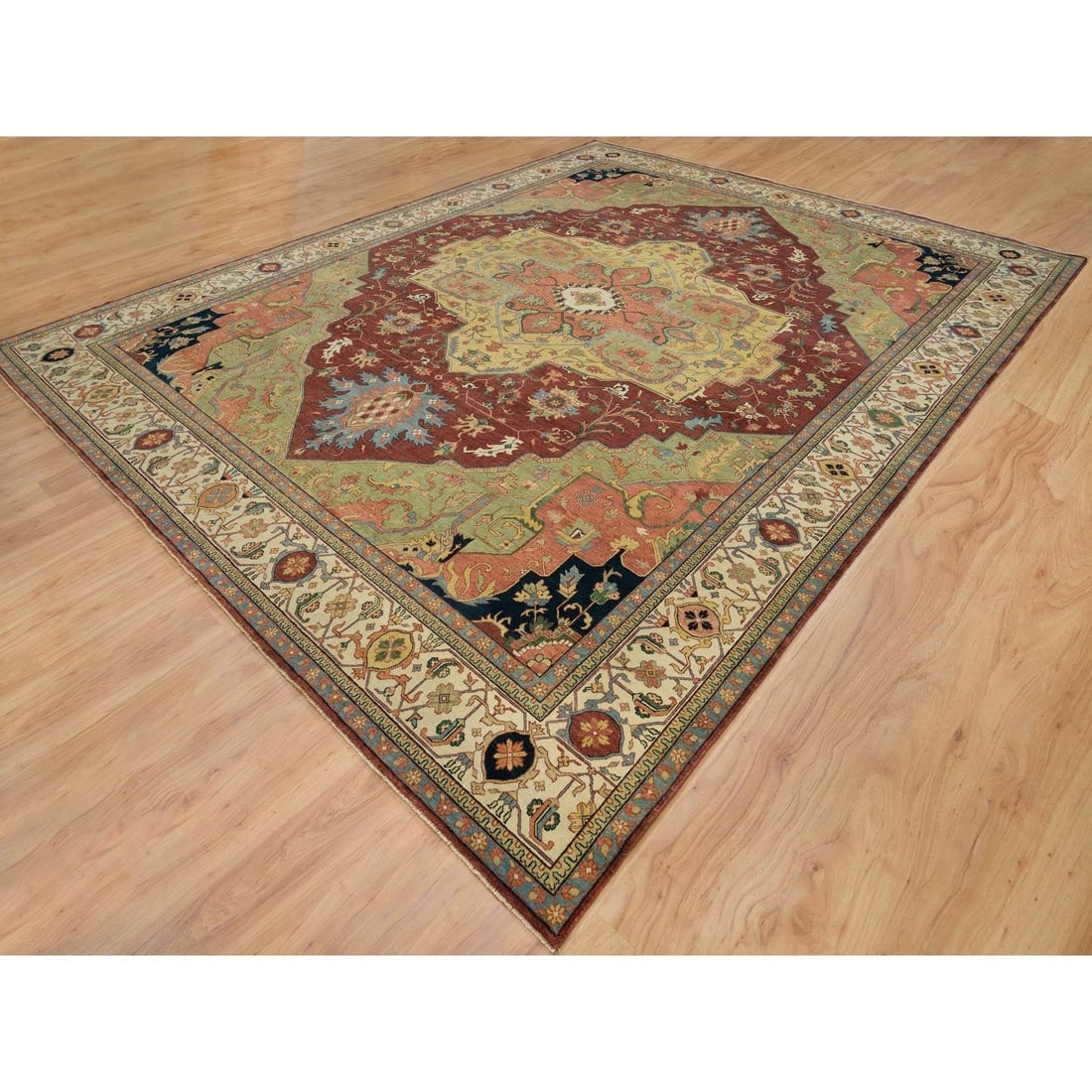 Overdyed Green Vintage Persian Tabriz Hand Knotted All Wool Mat Rug - 3