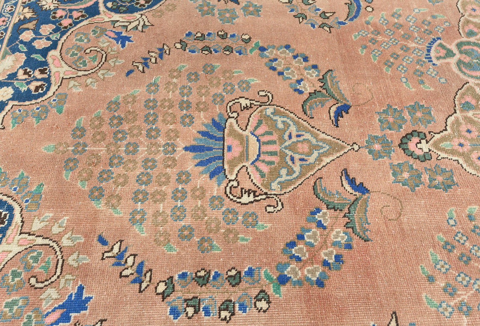 Antique Muted Floral 9'5X12'6 Distressed Vintage Oriental Rug - 7
