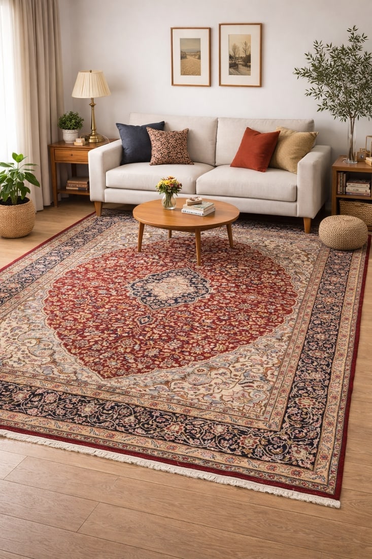 Vintage Red Floral 9X13 Kerman Persian Rug - 2