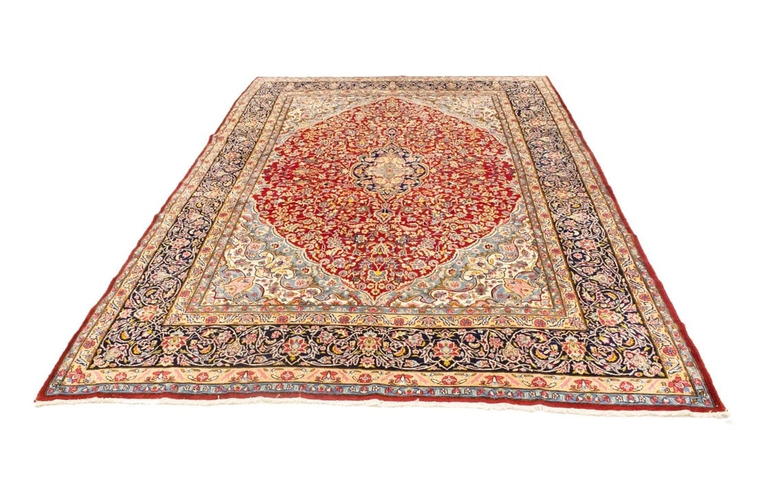 Vintage Red Floral 9X13 Kerman Persian Rug - 7