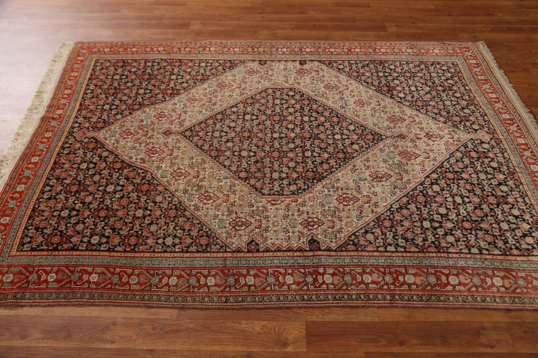 Pre-1900 Antique Vegetable Dye Senneh Persian Area Rug 5x6 - 13