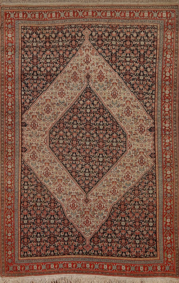 Pre-1900 Antique Vegetable Dye Senneh Persian Area Rug 5x6: Title: Pre-1900 Antique Vegetable Dye Senneh Persian Area Rug 5x6 Description:A Beautiful Genuine Iran ( Persia ) Senneh rug is Hand Knotted by skillful weavers in Iran ( Persia ) with100% Wool Materi