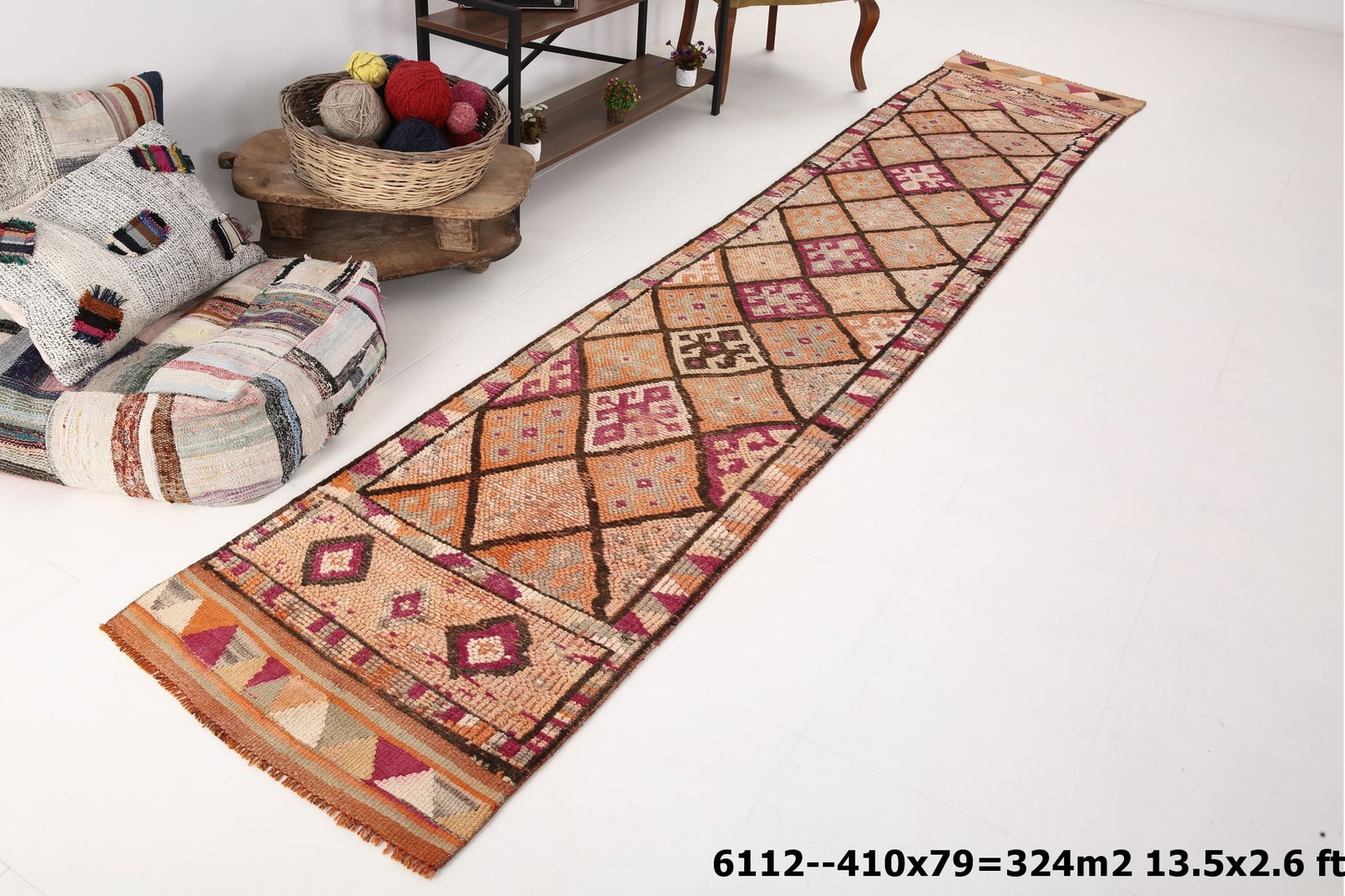 2'7'' x 13'5'' Vintage Wool Runner Rug - 6112 - 2