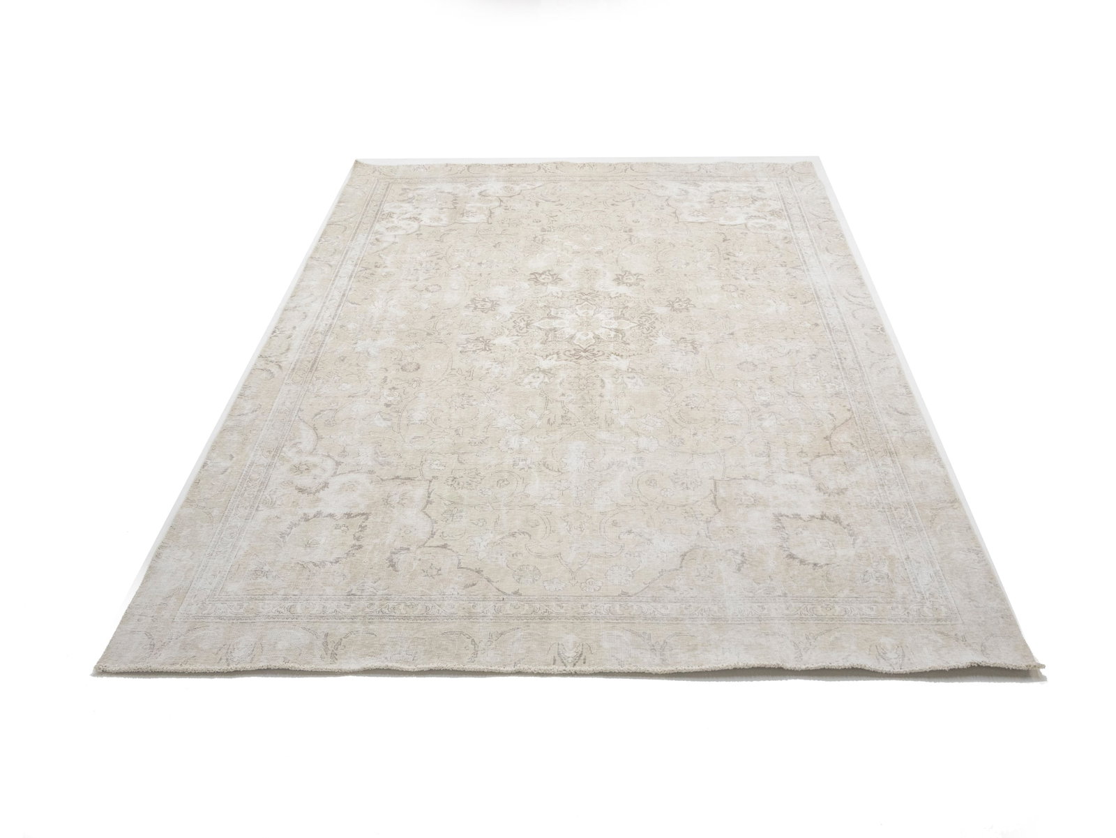 Antique Muted Beige Floral 8X12 Distressed Vintage Oriental Rug - 3