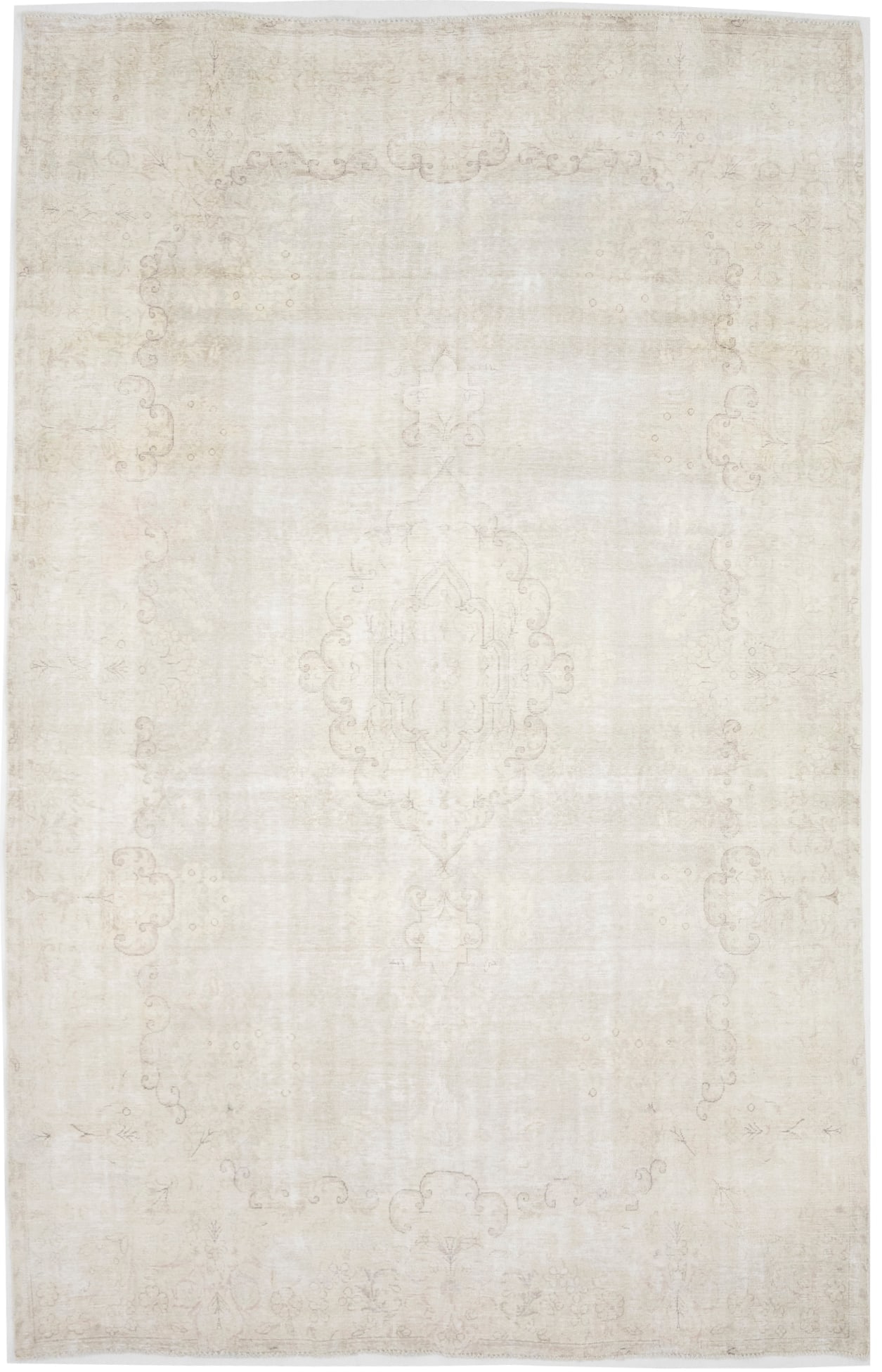 Antique Muted Beige Floral 7'9X11'6 Distressed Vintage Oriental Rug - 16