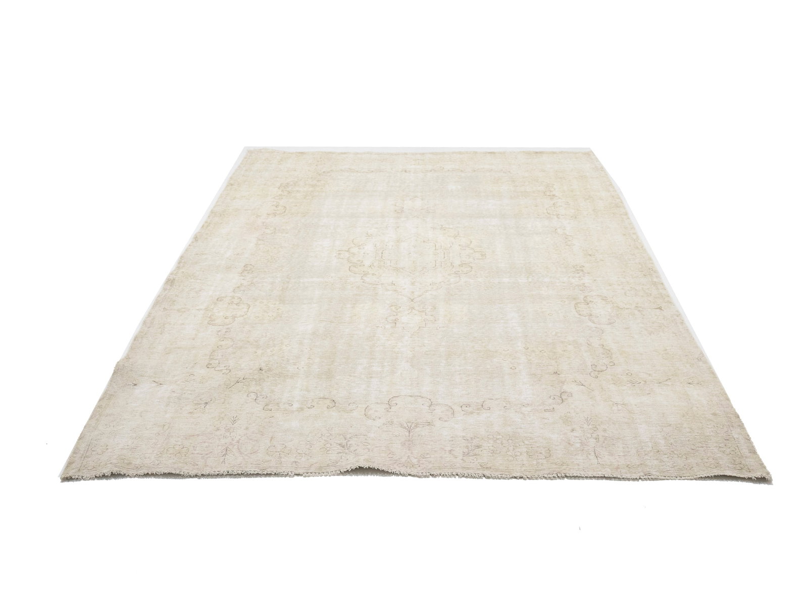 Antique Muted Beige Floral 7'9X11'6 Distressed Vintage Oriental Rug - 3