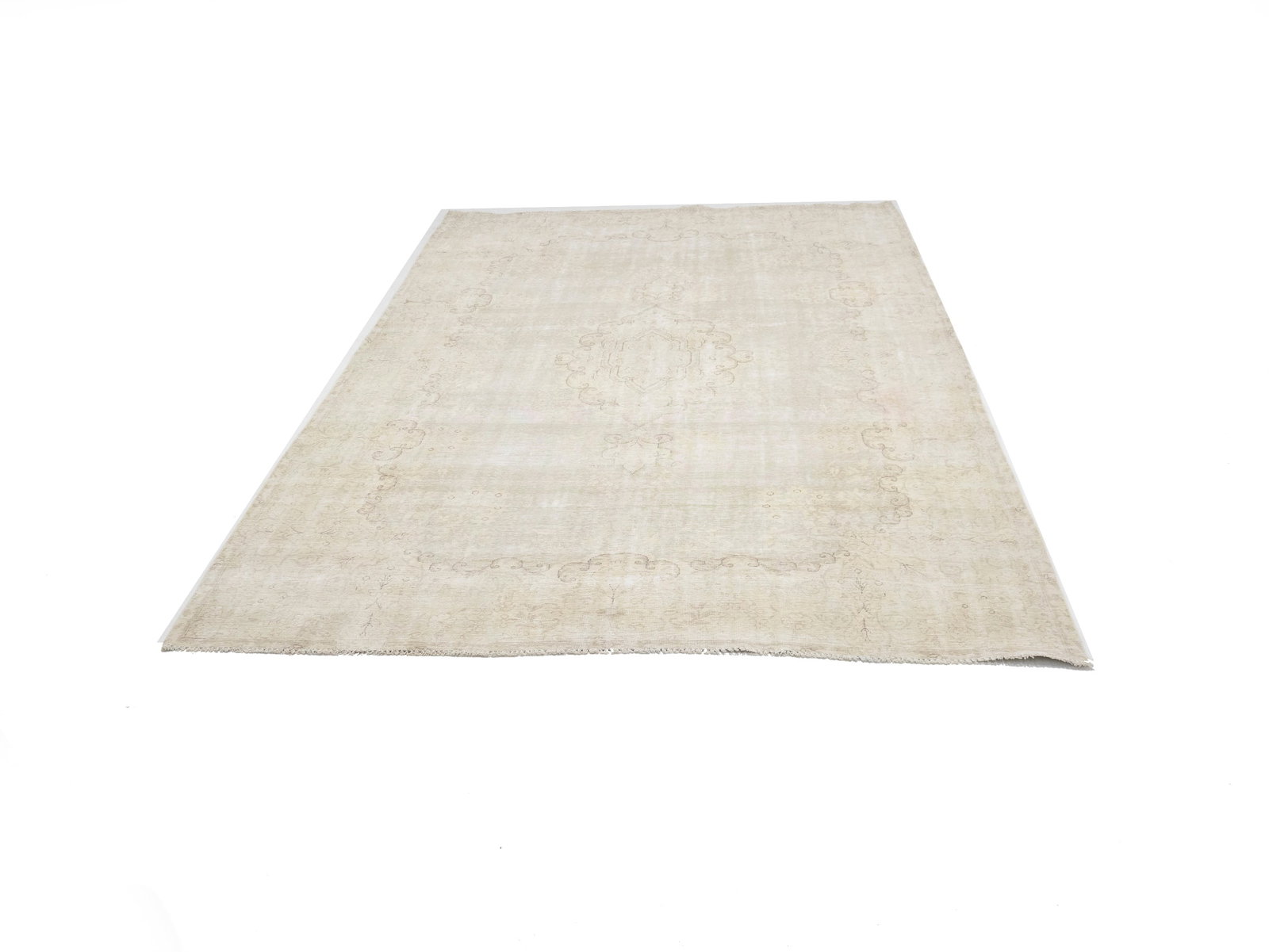 Antique Muted Beige Floral 7'9X11'6 Distressed Vintage Oriental Rug - 7