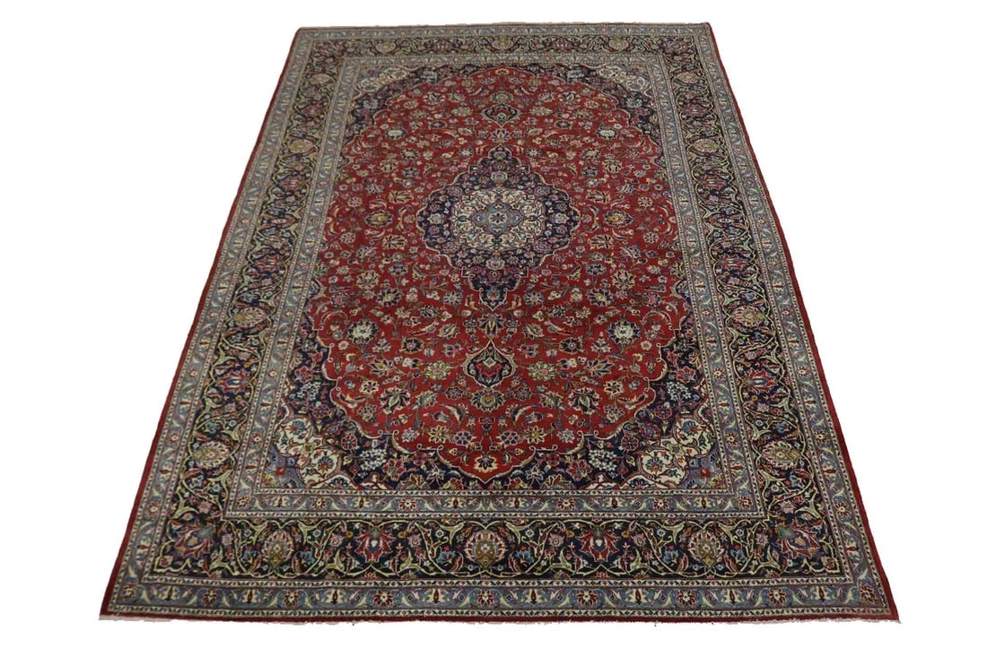 Vintage Red Traditional 9X13 Kashan Persian Rug - 3