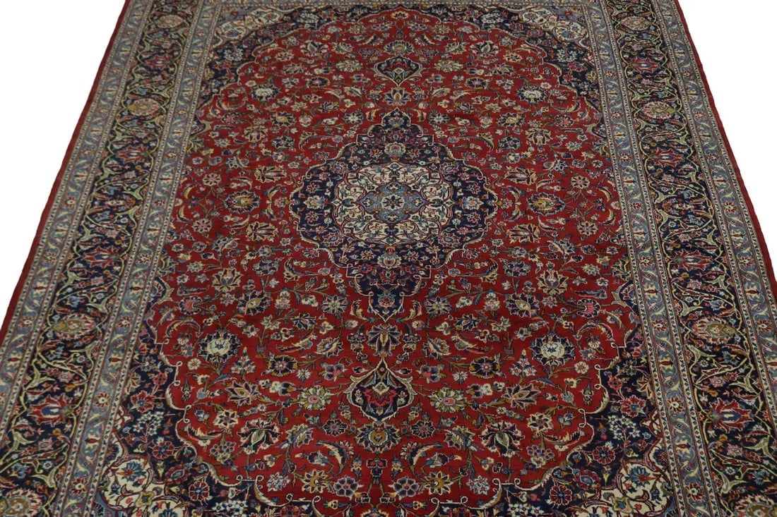 Vintage Red Traditional 9X13 Kashan Persian Rug - 4
