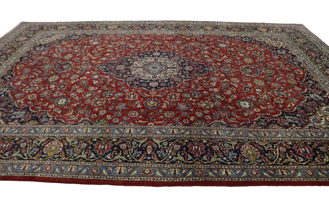 Vintage Red Traditional 9X13 Kashan Persian Rug - 6