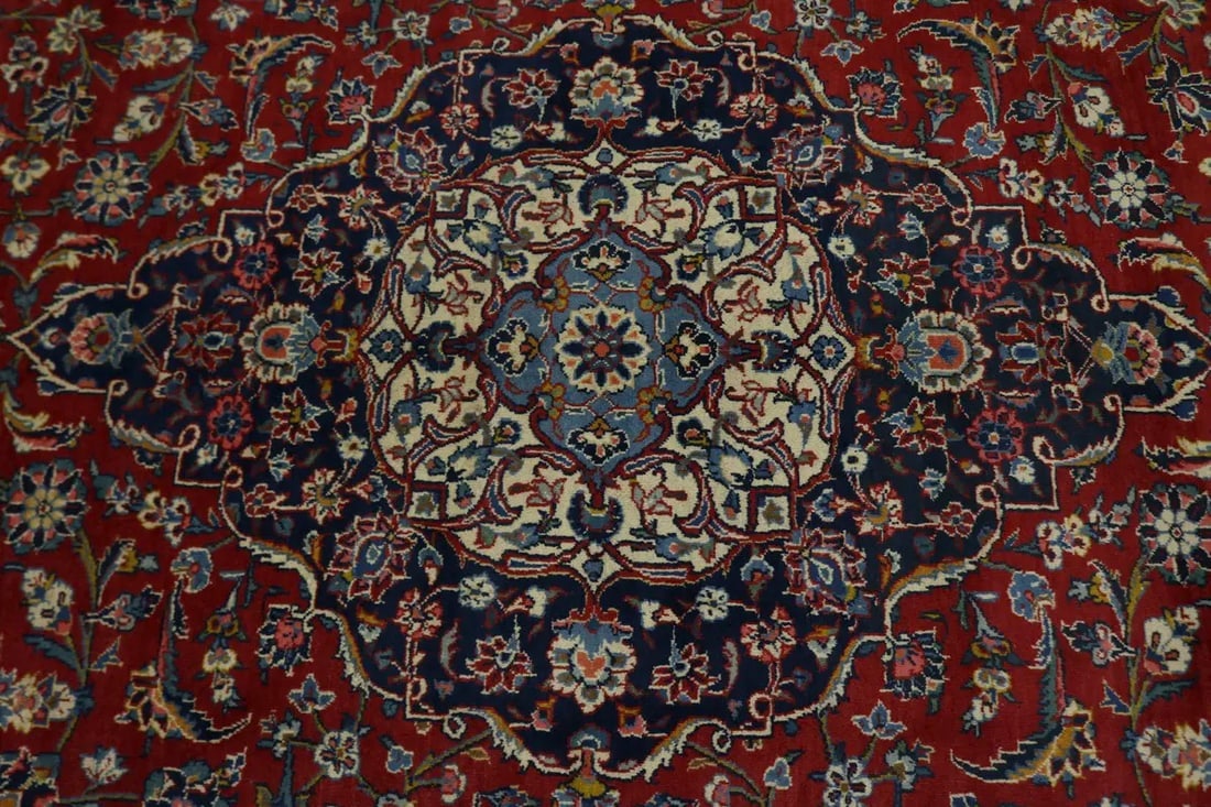 Vintage Red Traditional 9X13 Kashan Persian Rug - 7