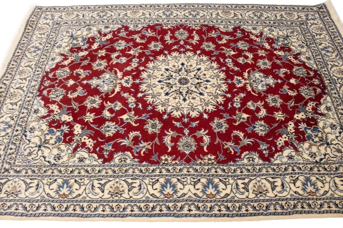 Red Vintage Classic 6X8 Traditional Nain Tabas Persian Oriental Rug - 18