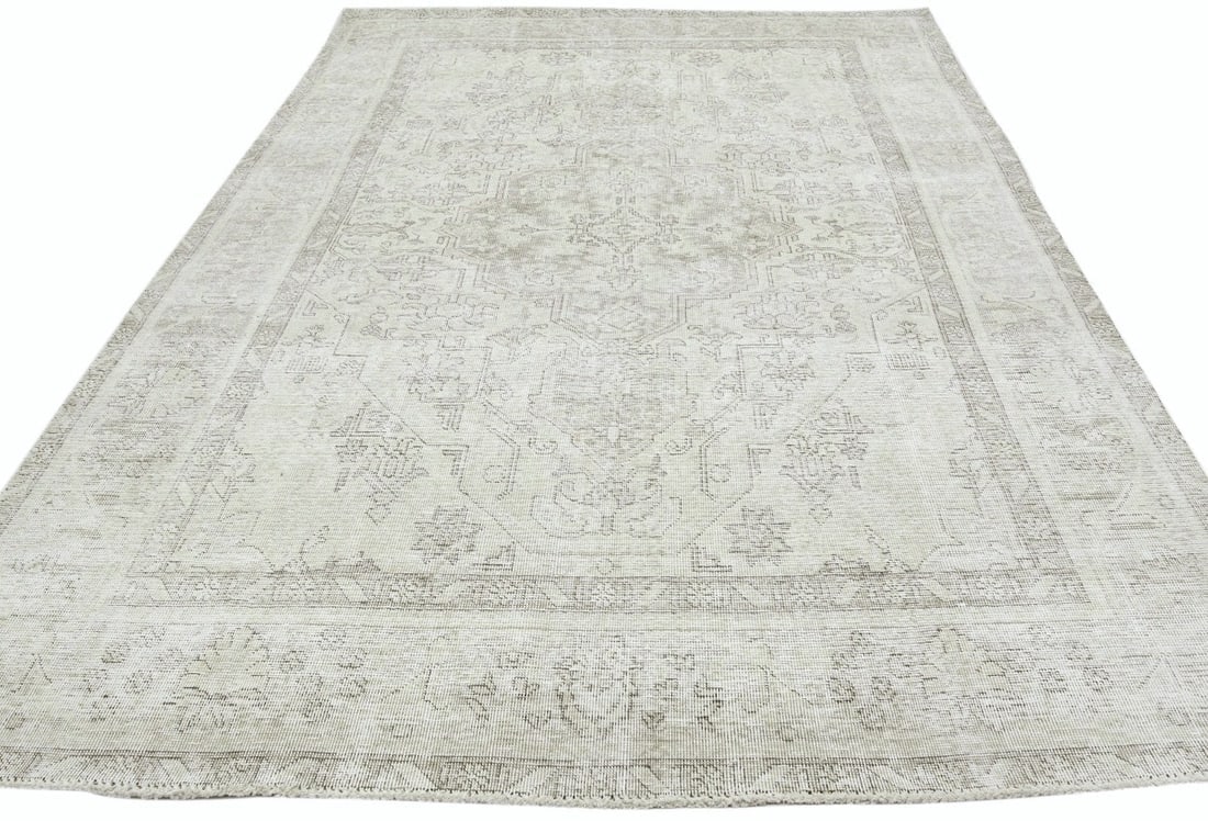 Antique Muted Beige Floral 6'6X9'7 Distressed Vintage Oriental Rug - 3