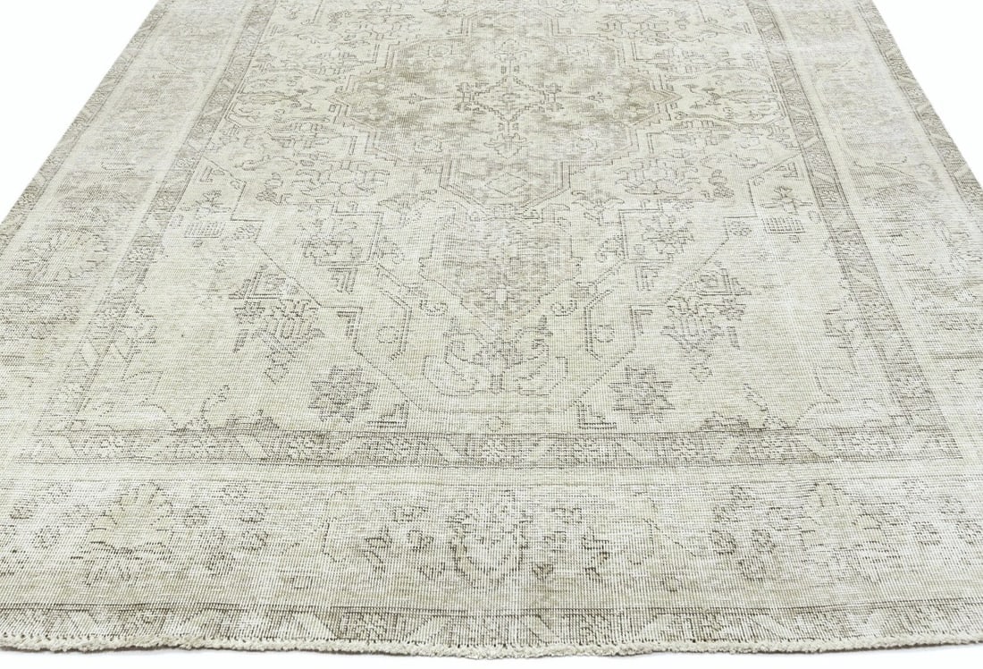 Antique Muted Beige Floral 6'6X9'7 Distressed Vintage Oriental Rug - 4