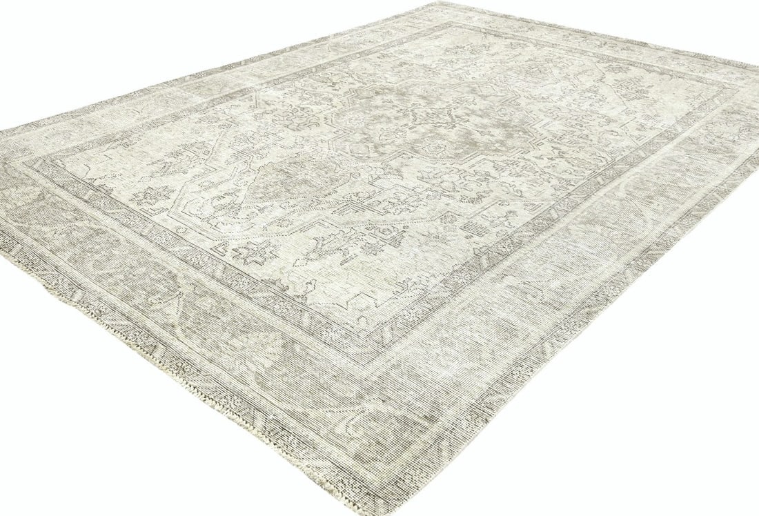 Antique Muted Beige Floral 6'6X9'7 Distressed Vintage Oriental Rug - 5
