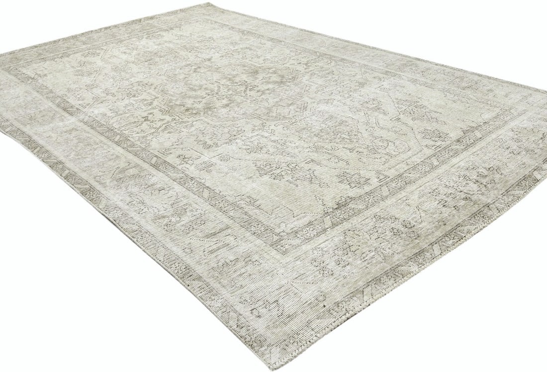 Antique Muted Beige Floral 6'6X9'7 Distressed Vintage Oriental Rug - 6