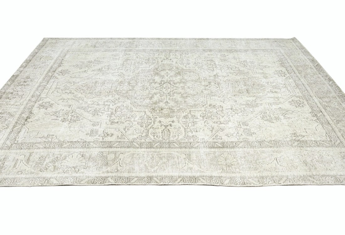 Antique Muted Beige Floral 6'6X9'7 Distressed Vintage Oriental Rug - 7