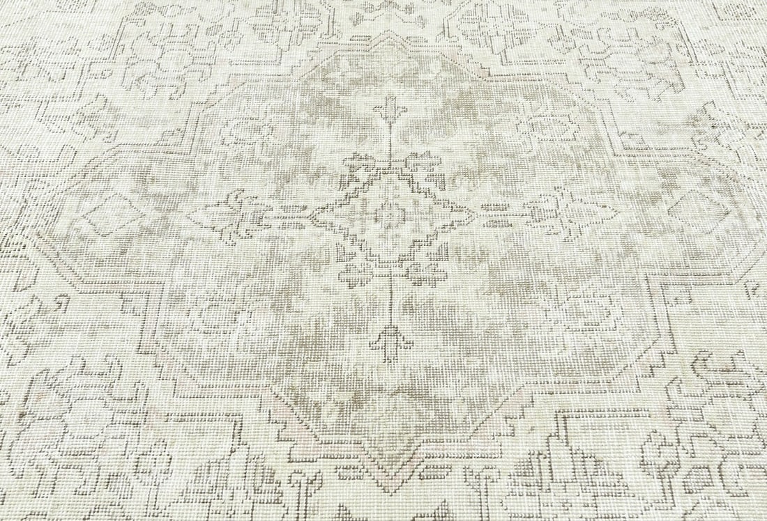 Antique Muted Beige Floral 6'6X9'7 Distressed Vintage Oriental Rug - 8