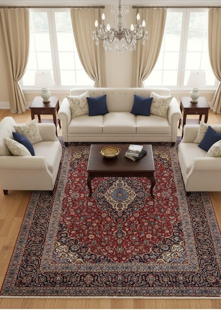Vintage Red Floral Traditional 10X13 Kashan Persian original Rug - 2