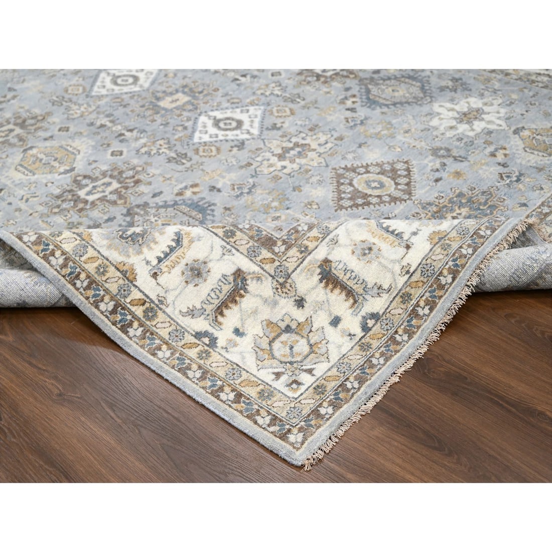 Yale Blue Overdyed Vintage Persian Tabriz Hand Knotted Wool Runner Rug - 6